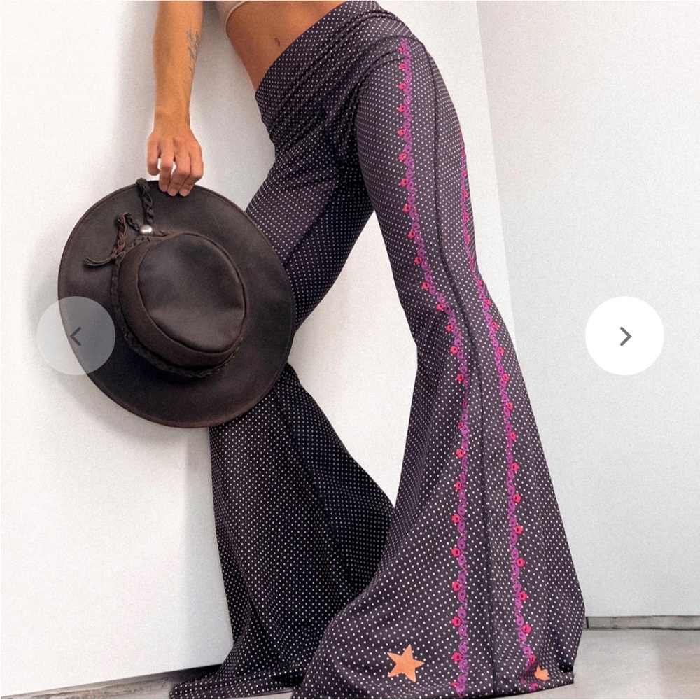 !Sold Out Size! Teeki NWT Polka Dot Cowgirl Long Bell Bottom Flare Pants